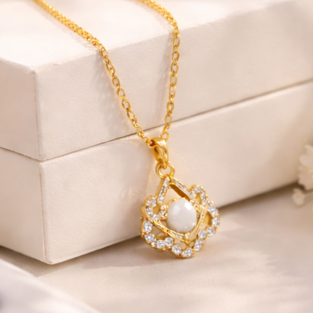 Gold Pearl Floral Pendant Necklace