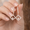 Rose Gold Cubic Zirconia Square Drop Earrings for Women | Elegant Dangle Jewelry ✨