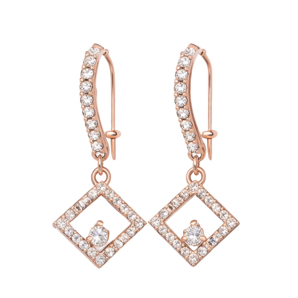 Rose Gold Cubic Zirconia Square Drop Earrings for Women | Elegant Dangle Jewelry ✨
