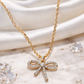 Gold Crystal Bow Pendant Necklace