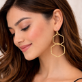 Elegant Gold Double Hexagon Drop Earrings ✨