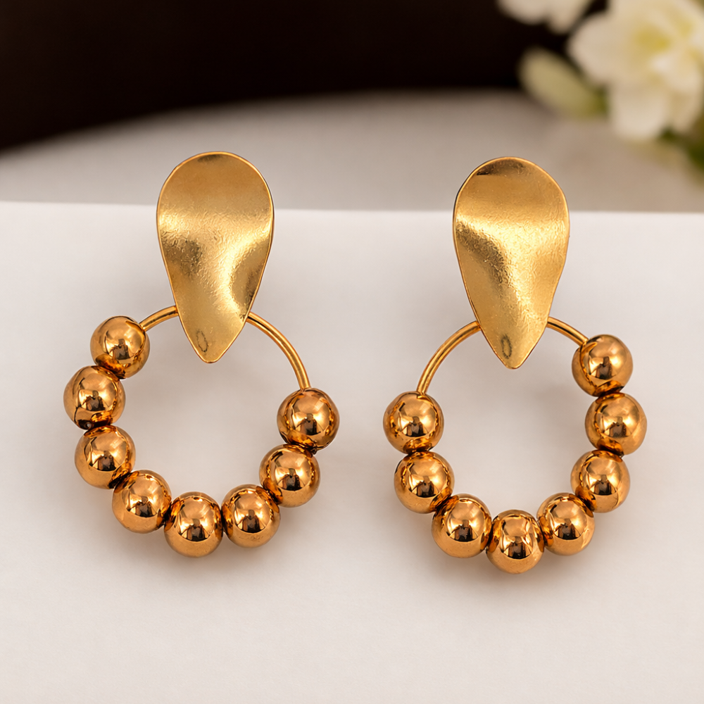 Gold Beaded Hoop Drop Earrings for Women ✨