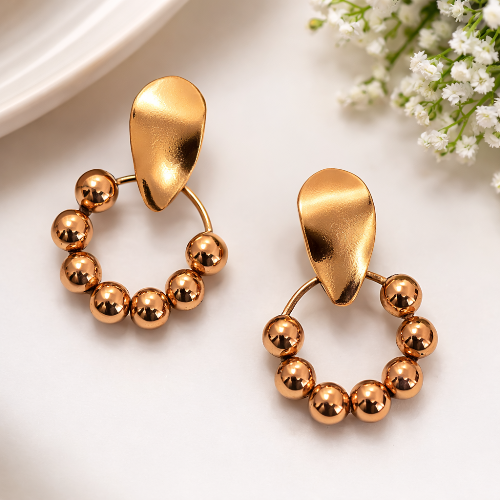 Gold Beaded Hoop Drop Earrings for Women ✨
