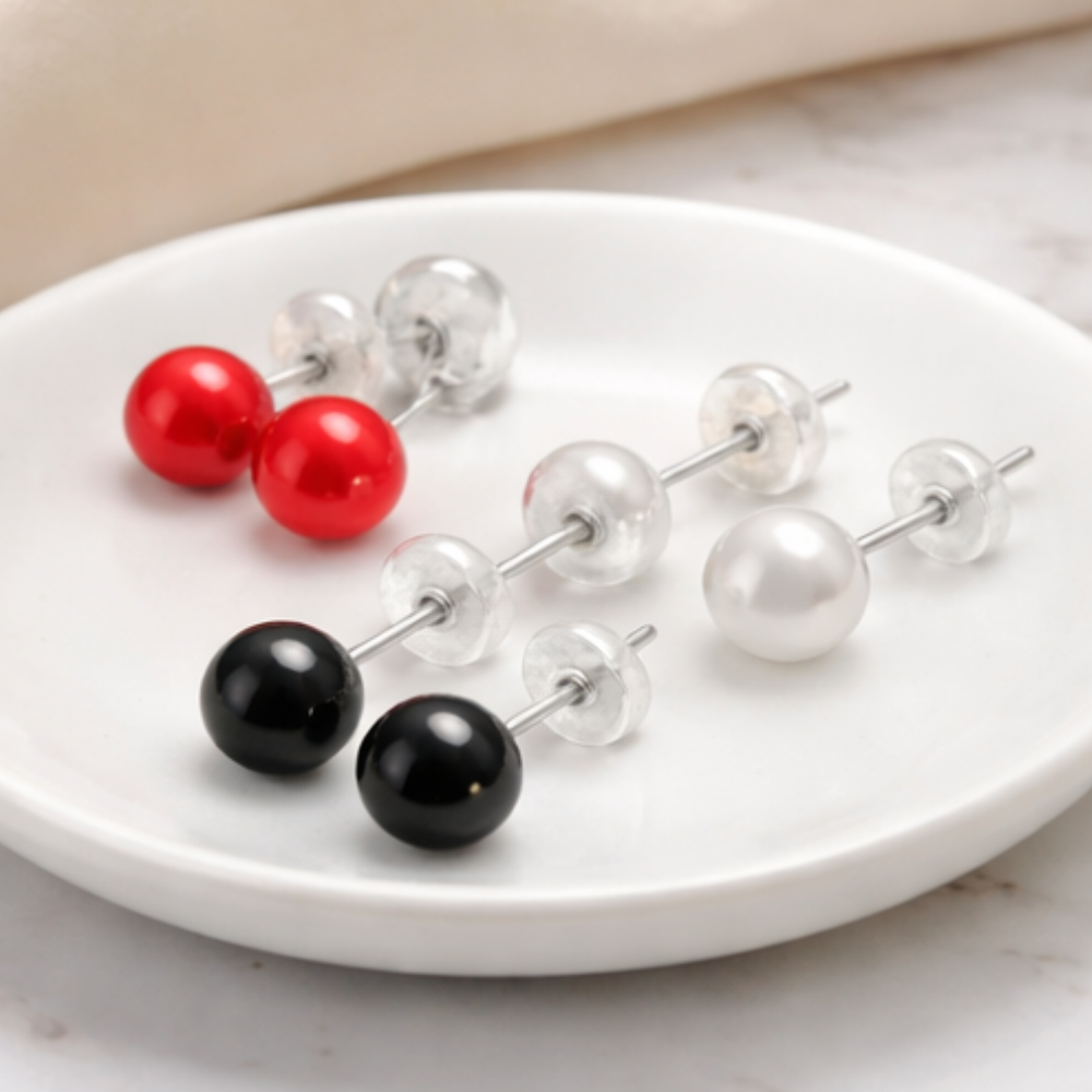 Classic Pearl Ball Stud Earrings Set for Women ✨
