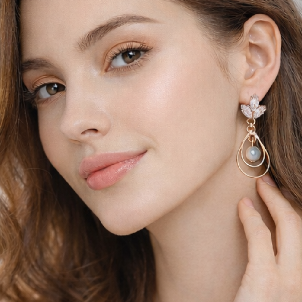 Floral Pearl Drop Gold Earrings for Women ✨