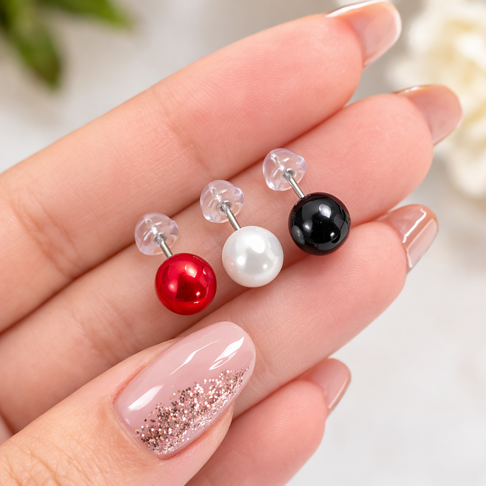 Classic Pearl Ball Stud Earrings Set for Women ✨