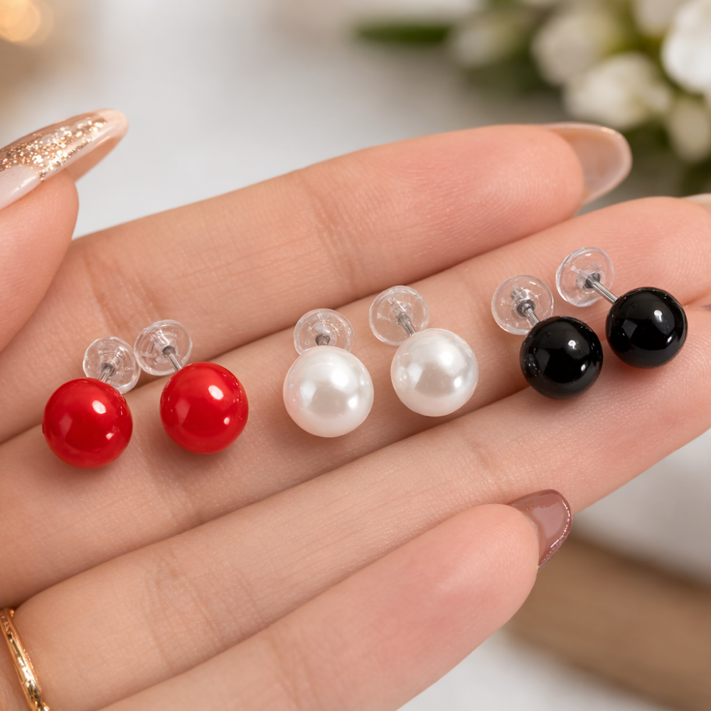 Classic Pearl Ball Stud Earrings Set for Women ✨