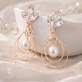 Floral Pearl Drop Gold Earrings for Women ✨