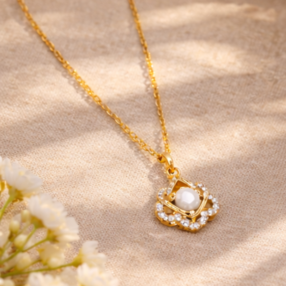 Gold Pearl Floral Pendant Necklace